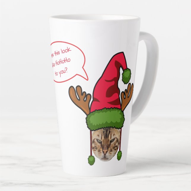 Cute Funny Personalised Cat in Xmas Hat Christmas Latte Mug (Right Angle)
