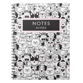 Cute Funny Personalised Dog Breeds Black and White Notebook