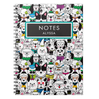 Cute Funny Personalised Dog Breeds Colourful Notebook