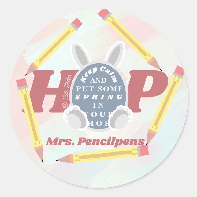 Cute Funny Personalised Spring Teacher Meme Classic Round Sticker (Front)