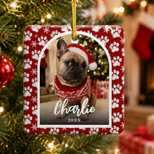 Cute Funny Pet 2 Photo Christmas Ceramic Ornament