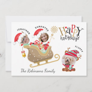 Cute Funny Photo Santa Family Dog Reindeer Xmas Holiday Card