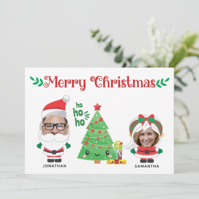 Cute Funny Photo Santa Family Merry Christmas Holiday Card (Standing Front)