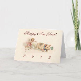 Cute Funny Pig and Angel New Year's Holiday Card