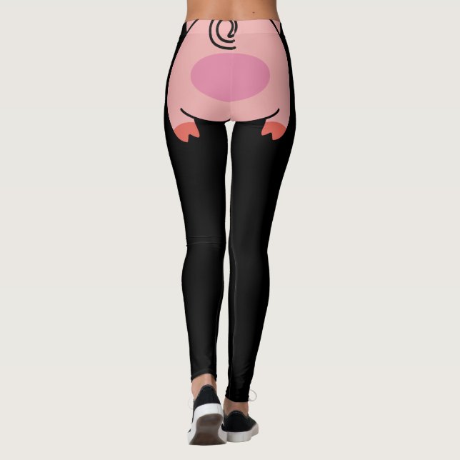 cute funny piggy butt black leggings (Back)