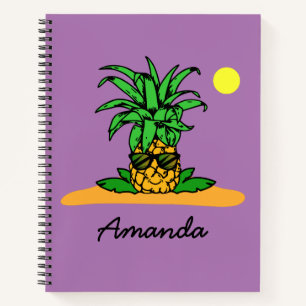 Cute Funny Pineapple Lavender Personalised Name Notebook