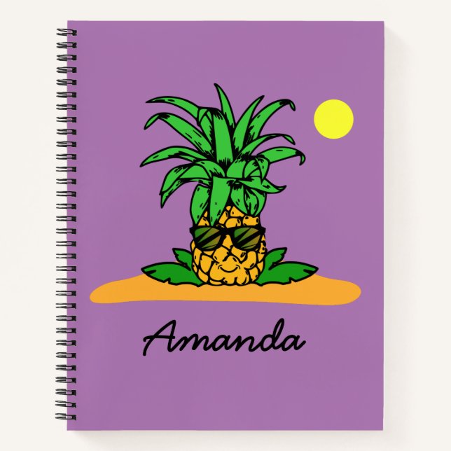 Cute Funny Pineapple Lavender Personalised Name Notebook (Front)