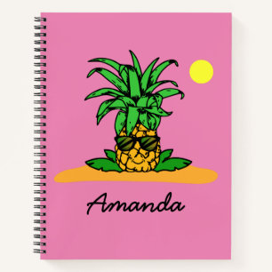 Cute Funny Pineapple Pink Personalised Name Notebook