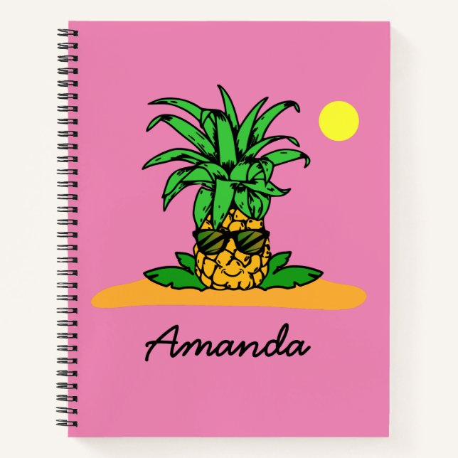 Cute Funny Pineapple Pink Personalised Name Notebook (Front)