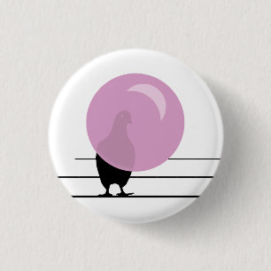 Cute Funny Pink Bubble Gum Bird On a Wire White 3 Cm Round Badge