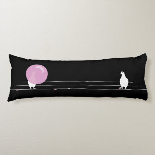 Cute Funny Pink Bubble Gum Birds On a Wire Black Body Cushion