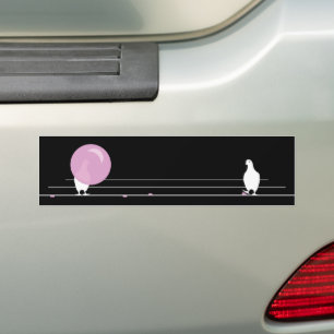 Cute Funny Pink Bubble Gum Birds On a Wire Black Bumper Sticker