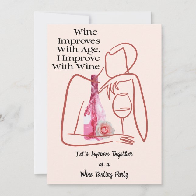 Cute Funny Pink Floral Wine Party Invitation (Front)