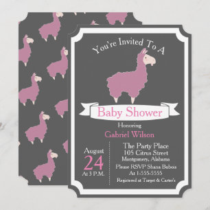 Cute Funny Pink Llama Baby Girl Baby Shower Invitation