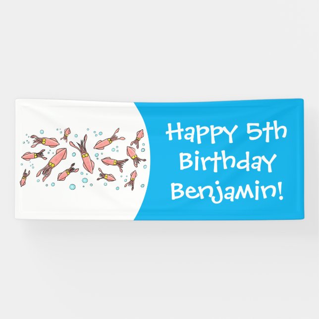 Cute funny pink squid cartoon pattern banner (Horizontal)