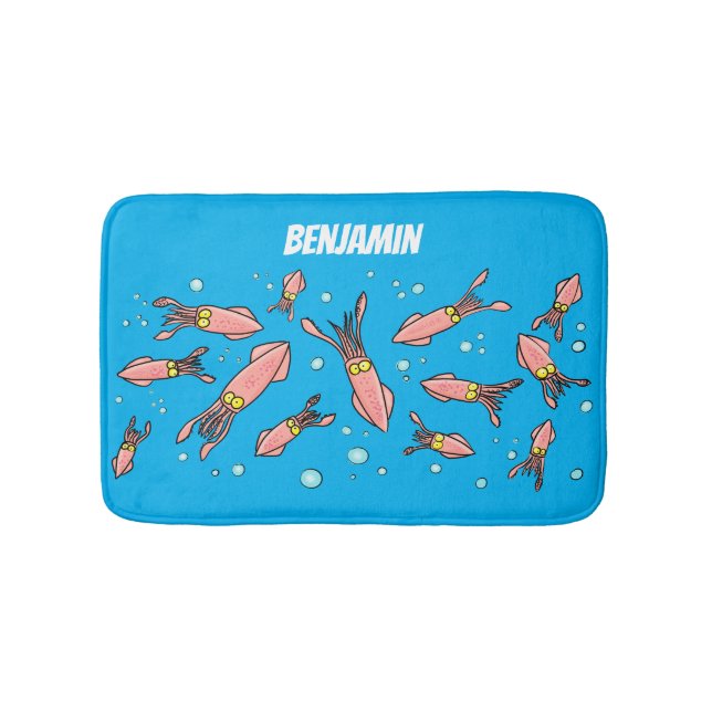 Cute funny pink squid cartoon pattern bath mat (Front)