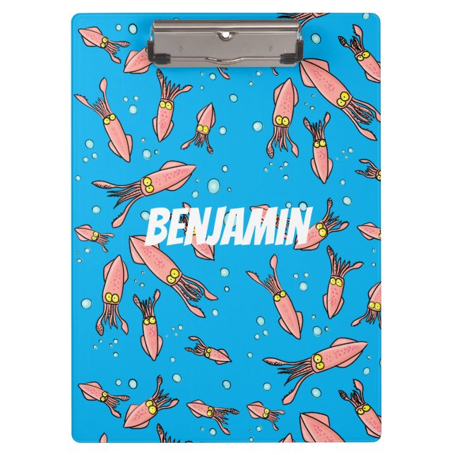 Cute funny pink squid cartoon pattern clipboard (Front)