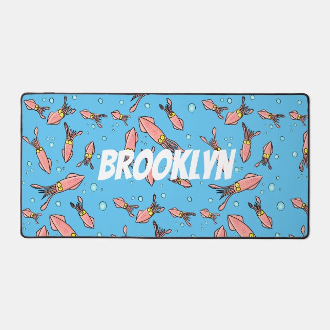 Cute funny pink squid cartoon pattern desk mat (Front)