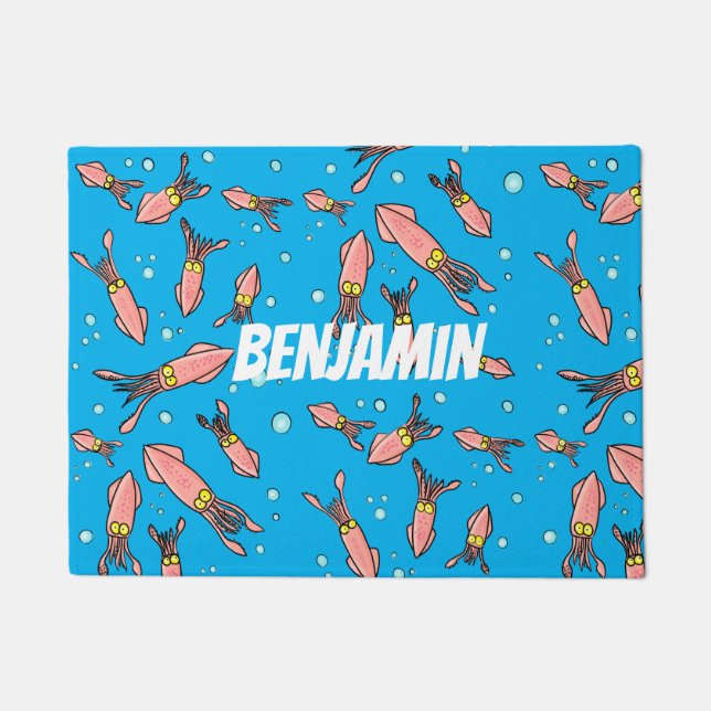 Cute funny pink squid cartoon pattern doormat (Front)