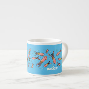 Cute funny pink squid cartoon pattern espresso cup