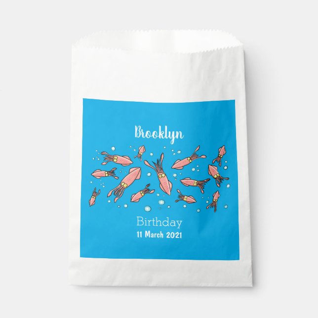 Cute funny pink squid cartoon pattern favour bags (Front)