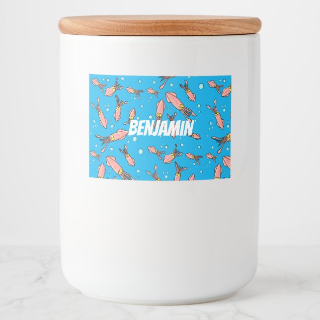 Cute funny pink squid cartoon pattern food label (Front)