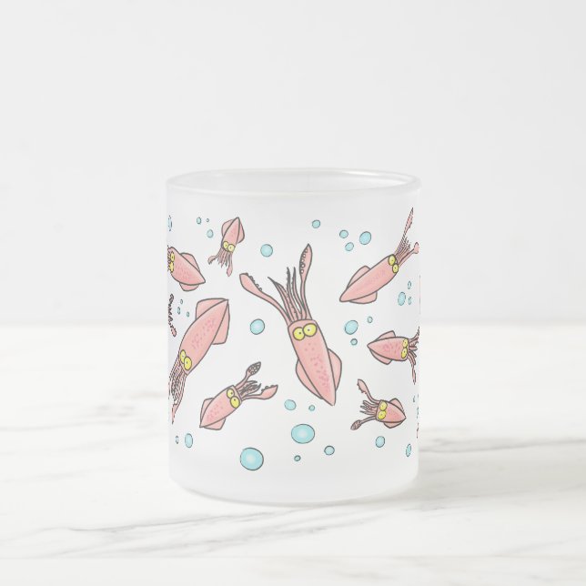 Cute funny pink squid cartoon pattern frosted glass coffee mug (Center)