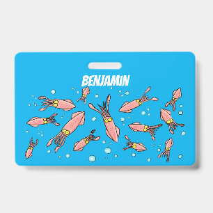 Cute funny pink squid cartoon pattern ID badge