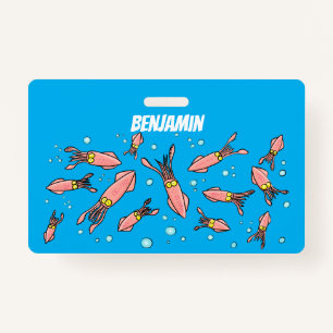 Cute funny pink squid cartoon pattern ID badge
