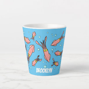 Cute funny pink squid cartoon pattern latte mug