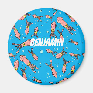 Cute funny pink squid cartoon pattern magnet