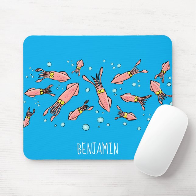 Cute funny pink squid cartoon pattern mouse mat (With Mouse)