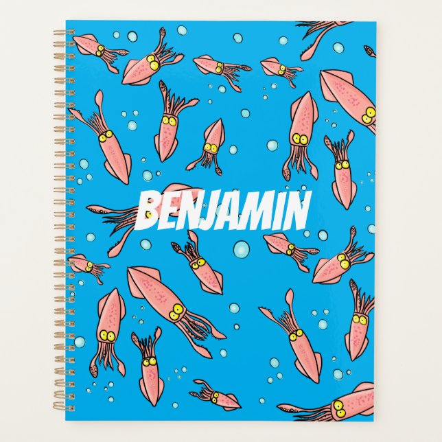 Cute funny pink squid cartoon pattern planner (Front)