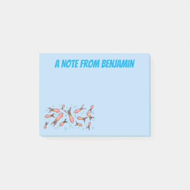 Cute funny pink squid cartoon pattern post-it notes (Front)