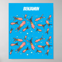 Cute funny pink squid cartoon pattern
