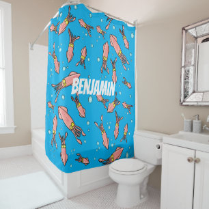 Cute funny pink squid cartoon pattern shower curtain
