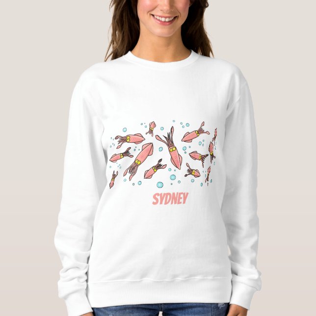 Cute funny pink squid cartoon pattern sweatshirt (Front)