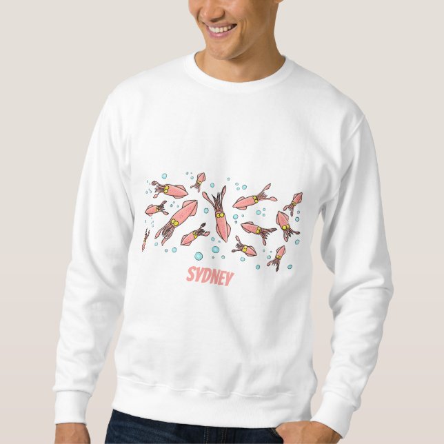 Cute funny pink squid cartoon pattern sweatshirt (Front)
