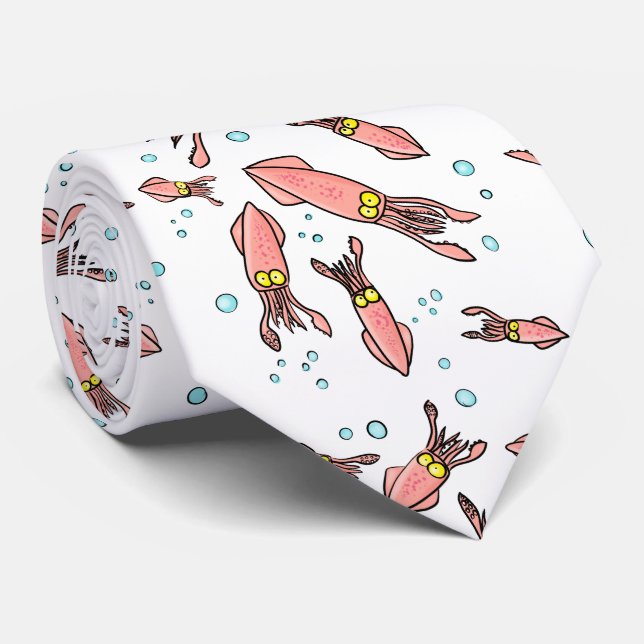 Cute funny pink squid cartoon pattern tie (Rolled)