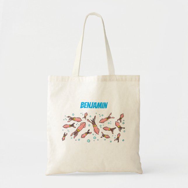 Cute funny pink squid cartoon pattern tote bag (Front)