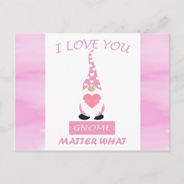 Cute Funny Pink Valentines Day Gnome Heart Postcard (Front)