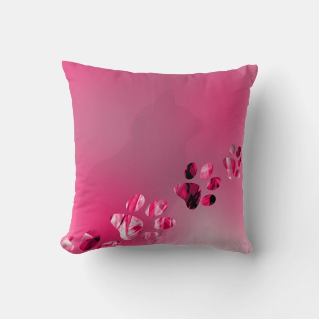 Cute Funny Pink & White Cat Paw Cushion (Front)
