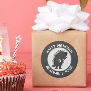 Cute funny porcupine personalised birthday cartoon classic round sticker