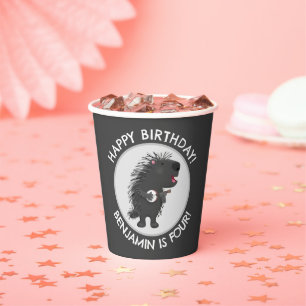 Cute funny porcupine personalised birthday cartoon paper cups