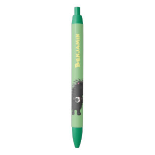Cute funny porcupine playing banjo cartoon black ink pen