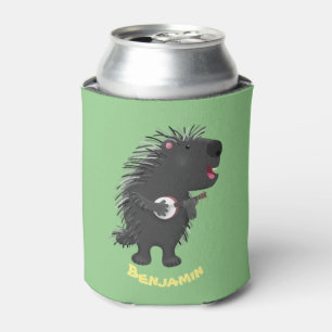 Cute funny porcupine playing banjo cartoon can cooler