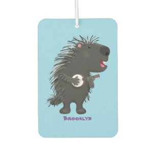 Cute funny porcupine playing banjo cartoon  car air freshener