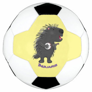 Cute funny porcupine playing banjo cartoon football