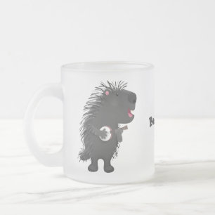 Cute funny porcupine playing banjo cartoon  frosted glass coffee mug