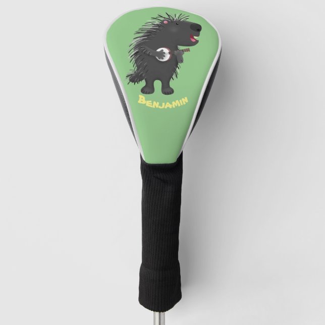 Cute funny porcupine playing banjo cartoon golf head cover (Front)